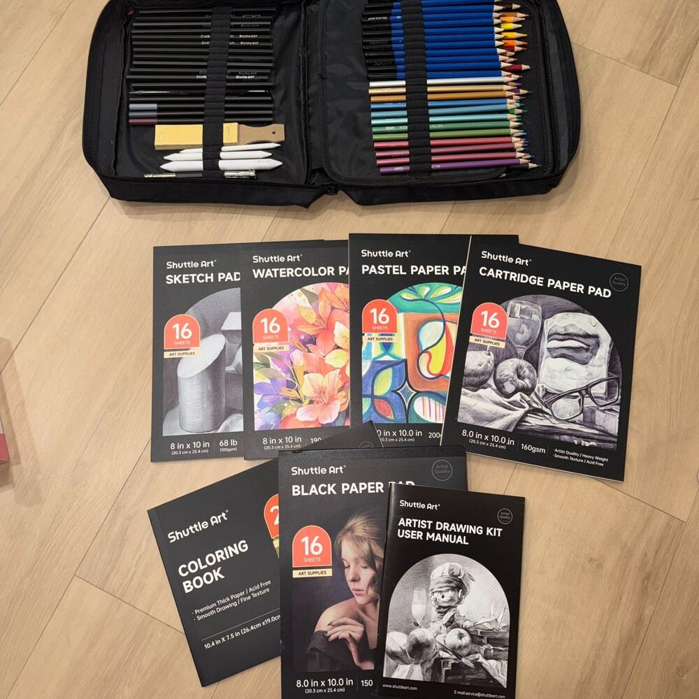 Shuttle Art 124 Pack Drawing Kit Colored Pencils Sketch Pads Art Set w/ Case - Picture 4 of 5